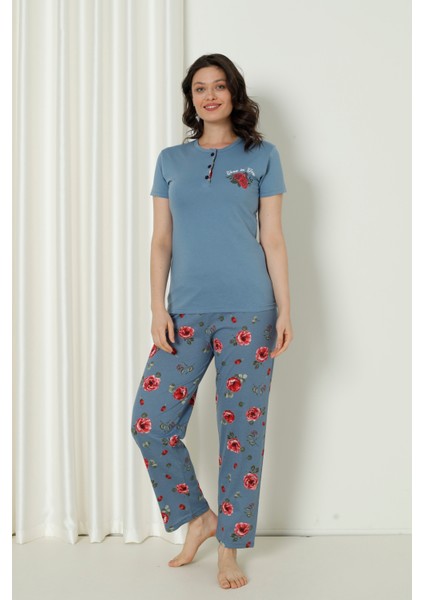 Mirano 4126 Pamuklu Kısa Kollu Çiçekli Kadın Pijama Takımı