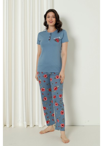 Mirano 4126 Pamuklu Kısa Kollu Çiçekli Kadın Pijama Takımı