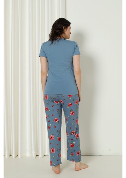 Mirano 4126 Pamuklu Kısa Kollu Çiçekli Kadın Pijama Takımı
