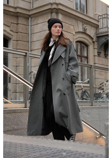 Premium Oversize Trençkot Gri