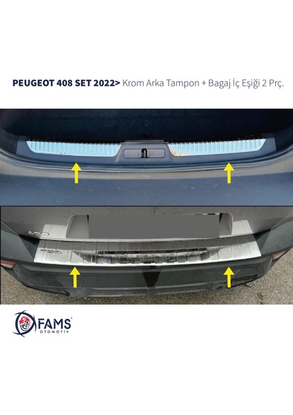 Peugeot 408 Krom Set 2022> 2 Parça Paslanmaz Çelik (Arka Tampon + Bagaj Iç Eşiği)