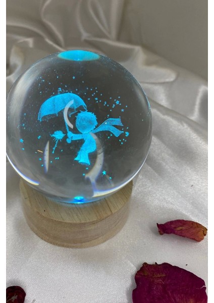 3D LED Işık Cam Küre Çok Işıklı Ahşap Şemsiyeli Çocuk 7 cm