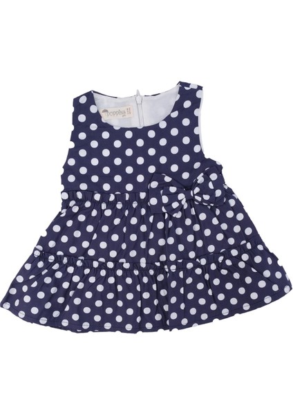 Kız Bebek Büyük Puanlı Fiyonklu Fırfırlı Kilotlu Elbise 2'li Set