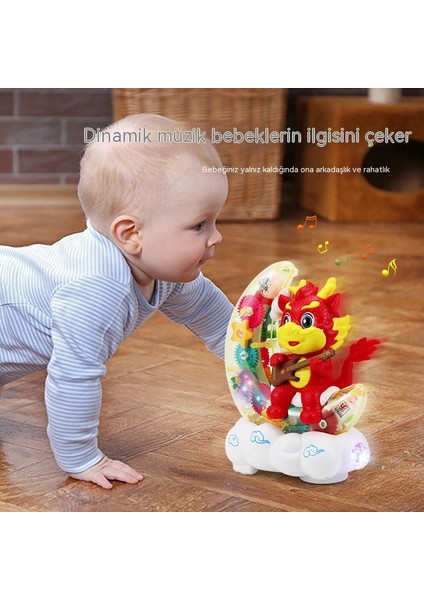 Yeni Elektrikli Şeffaf Dişli Ay Ejderha Çocuk Oyuncakları Renkli Hafif Müzik Erkek ve Kız Hediye Oyuncaklar Toplu (Yurt Dışından)