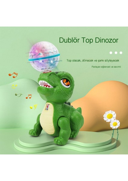 Dublör Elektrikli Döner Top Tyrannosaurus Rex Hafif Müzik Çocuk Oyuncağı (Yurt Dışından)