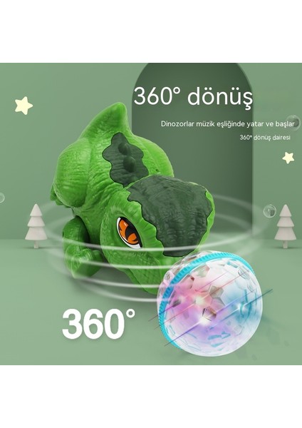 Dublör Elektrikli Döner Top Tyrannosaurus Rex Hafif Müzik Çocuk Oyuncağı (Yurt Dışından)