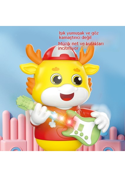 Elektrik Dansı Sevimli Ejderha Gitarist Müzikli Işık Salıncak Karikatür Sevimli Şekil Çocuk Oyuncağı (Yurt Dışından)