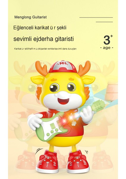 Elektrik Dansı Sevimli Ejderha Gitarist Müzikli Işık Salıncak Karikatür Sevimli Şekil Çocuk Oyuncağı (Yurt Dışından)