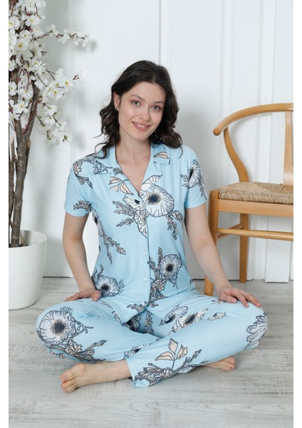 Mirano 2058 Likralı Düğmeli Kısa Kollu Kadın Pijama Takımı modelleri