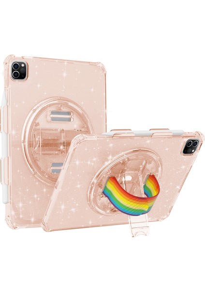 iPad Pro 11(2018)/(2020)/(2021)/(2022)KICKSTAND Tablet Kılıfı Için Döner El Askısı Tpu+Pc Omuz Askılı Kapak-Glitter Gold (Yurt Dışından)