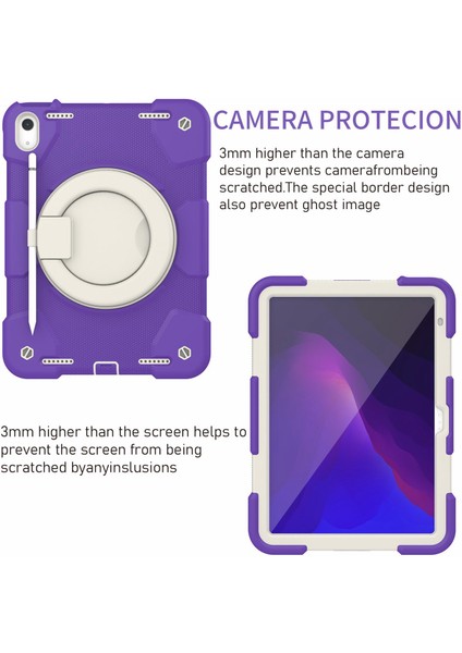 iPad 10.9(2022) Için Pc+Silikon Koruyucu Kılıf Kavrama Halkası Kickstand Tasarım Tablet Omuz Askılı Düşmeye Dayanıklı Kapak-Koyu Mor (Yurt Dışından) fiyatları