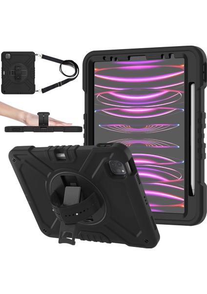 iPad Pro 11(2018)/(2020)/(2021)/(2022)/IPAD AIR(2020)/(2022)CASE Kickstand Koruyucu Kapak-Tamamı Siyah Için X-Shaped Serisi (Yurt Dışından)