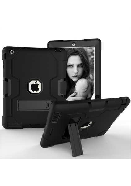 iPad 4-Siyah Için Cool Pc+Silikon Hibrit Kickstand Tablet Muhafaza Kapağı (Yurt Dışından)