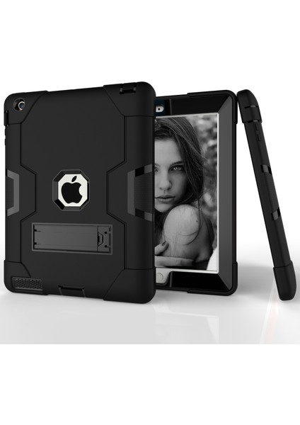 iPad 4-Siyah Için Cool Pc+Silikon Hibrit Kickstand Tablet Muhafaza Kapağı (Yurt Dışından)