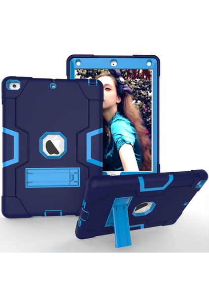 iPad 9.7(2018)/9.7(2017) Için Çift Renkli Koruma Pc Silikon Hibrit Tablet Kılıfı - Bebek Mavisi/koyu Mavi (Yurt Dışından)