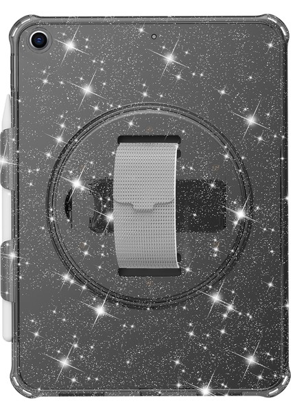 iPad 10.2(2021) Için Kickstand Tablet Kılıfı Döner El Askısı Tpu+Pc Tablet Kapağı-Glitter Siyah (Yurt Dışından)