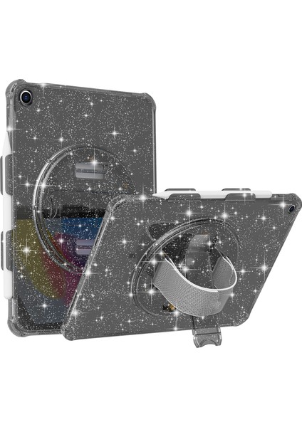 iPad 10.2(2021) Için Döner El Kayışı Kickstand Tablet Kılıfı Tpu+Pc Omuz Askılı Tablet Kapağı-Glitter Siyah (Yurt Dışından)