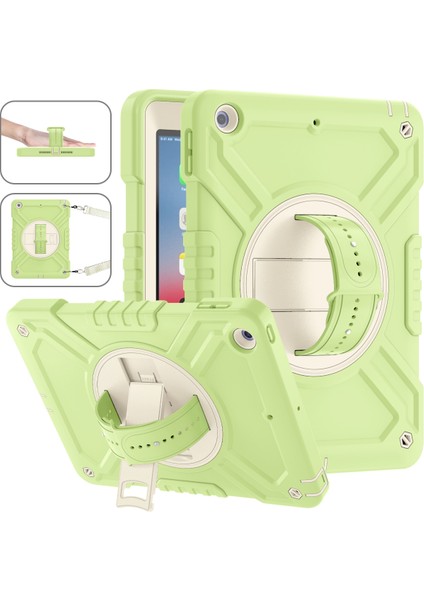 iPad 9.7-INÇ(2017)/(2018) Için X-Shaped Serisi Omuz Askılı El Bandı Kickstand Tablet Kılıfı-Sarıyeşil+Beyaz (Yurt Dışından)