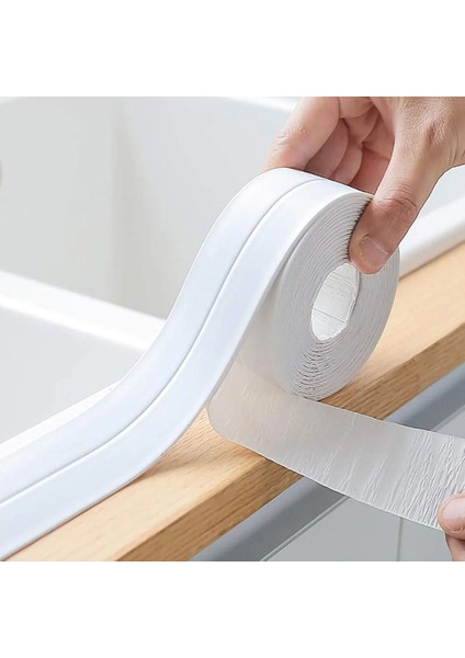 Su Geçirmez Sizdirmaz Bant Ev Küvet Lavabo Mutfak Kenar Bandı Su Geçirmez 3,2 m x 38 Beyaz Bant