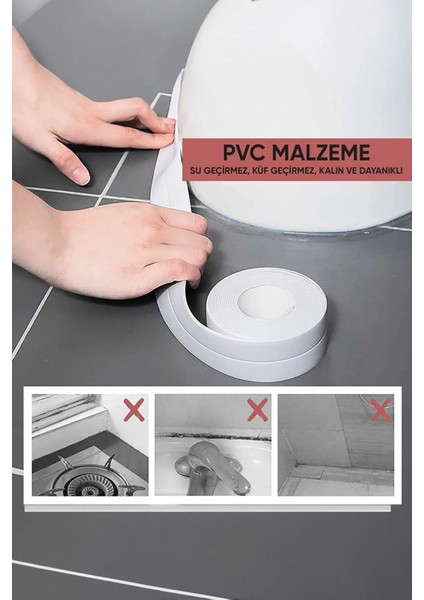 Su Geçirmez Sizdirmaz Bant Ev Küvet Lavabo Mutfak Kenar Bandı Su Geçirmez 3,2 m x 38 Beyaz Bant fiyatları