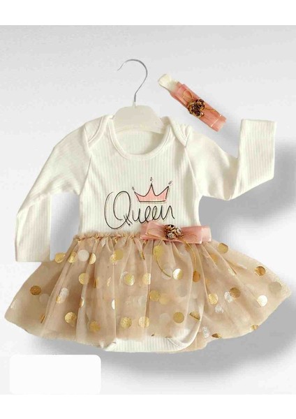 Kız Bebek Tütülü Body Zıbın Elbise Bandanalı Uzun Kollu