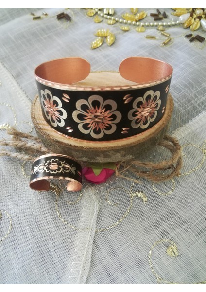 El Yapımı,El Boyama %100 Bakır Takı Set.Bilezik,Yüzük,Küpe,Kolye Tam Takı Set.no:08