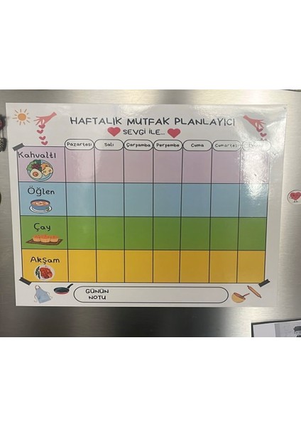 Manyetik Mıknatıslı Haftalık Menü Planlayıcı Magnet Mıknatıslı Yazı Tahtası  30x50 cm +1 Kalem