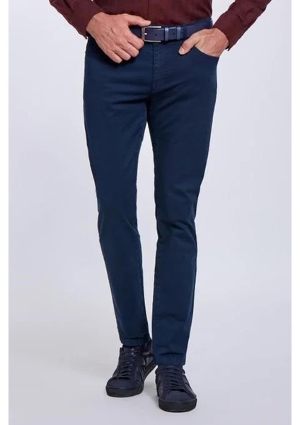 Erkek Lacivert Regular Fit Rahat Kesim 5 Cep Esnek Chino Pantolon