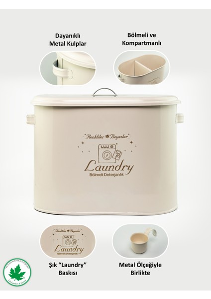 Bölmeli Metal Kapaklı Ölçekli Deterjanlık, Toz Deterjanlık Saklama, Banyo Düzenleyici, (Laundry Baskılı) LN1258 indirimleri