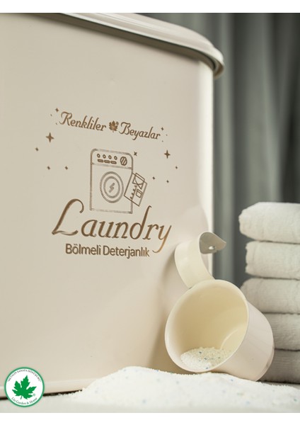 Bölmeli Metal Kapaklı Ölçekli Deterjanlık, Toz Deterjanlık Saklama, Banyo Düzenleyici, (Laundry Baskılı) LN1258 fırsatları