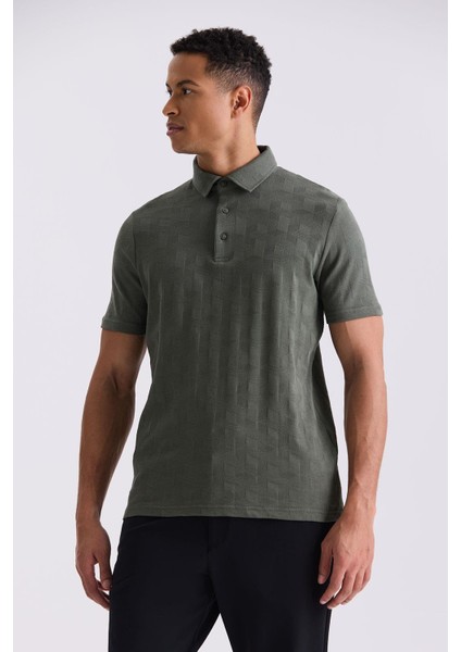 Haki Slim Fit Desenli Polo Yaka T-Shirt