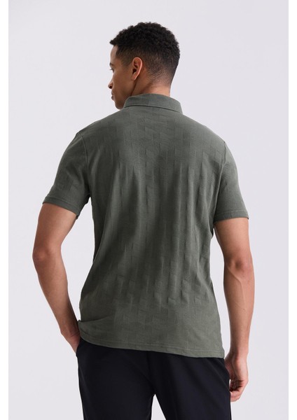 Haki Slim Fit Desenli Polo Yaka T-Shirt fırsatları