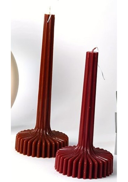 T&P Candle Dekoratif Kokulu Sütun Mum Geometrik Şekilli Soya Wax Ev Dekorasyon Mum 1 Adet - 25 cm Kırmızı