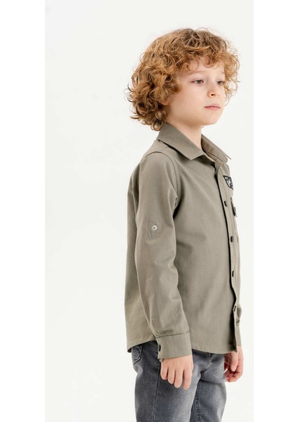 Gold Class Kidswear Çıtçıtlı Arma Baskılı Ayarlanabilir Kol Erkek Çocuk Gömlek