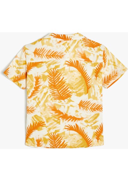 Keten Gömlek Kısa Kollu Yaprak Desenli Tek Cepli fiyatları