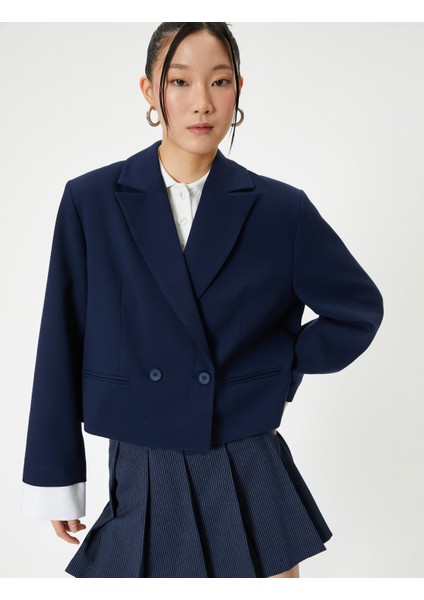 Kısa Blazer Ceket Kruvaze Düğmeli