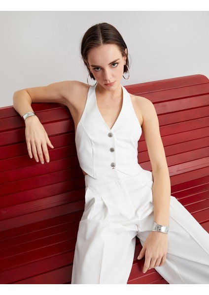 Crop Yelek Düğmeli V Yaka modelleri