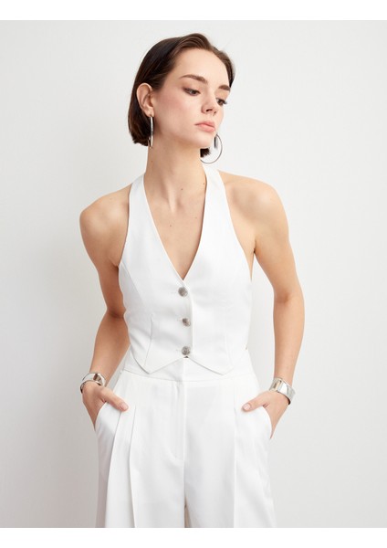 Crop Yelek Düğmeli V Yaka indirimleri