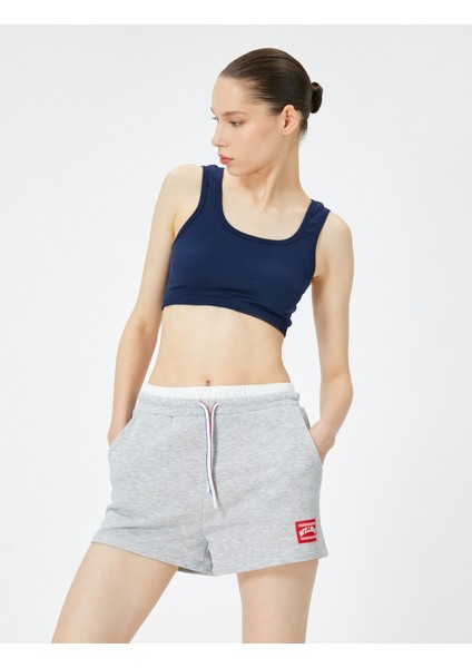 Çift Bel Detaylı Spor Mini Şort Cepli Beli Bağlamalı