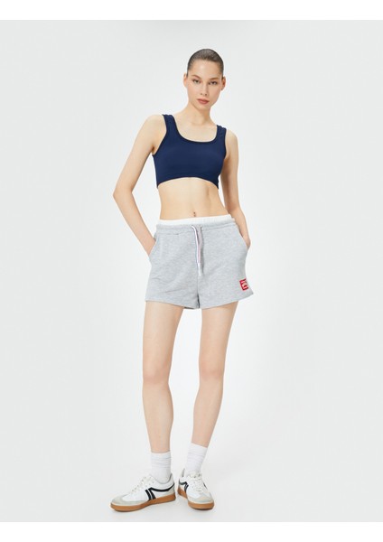 Çift Bel Detaylı Spor Mini Şort Cepli Beli Bağlamalı