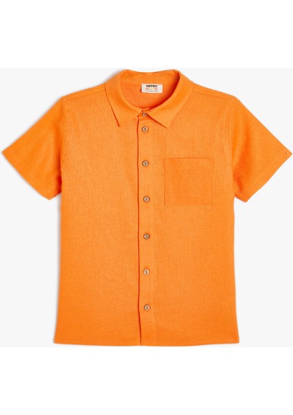 Basic Gömlek Keten Karışımlı Kısa Kollu Cep Detaylı