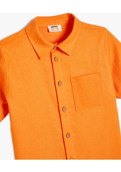 Basic Gömlek Keten Karışımlı Kısa Kollu Cep Detaylı modelleri