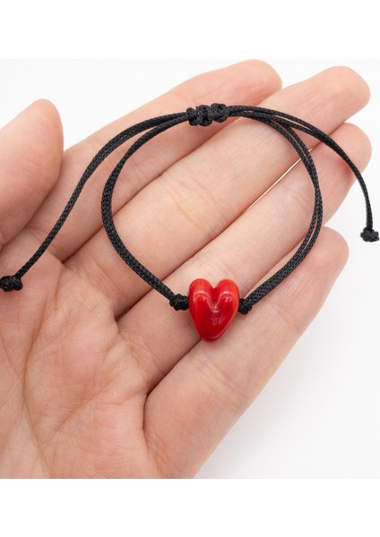 Murano Mini Kırmızı Kalp Bileklik