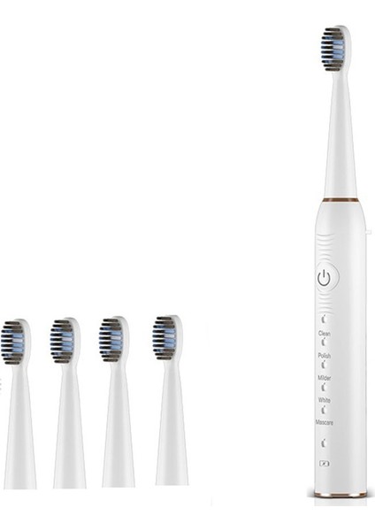 Yetişkinler Çocuklar Için Sonic Elektrikli Diş Fırçası Ultrasonik Beyazlatma Ipx7 4 Fırça Kafası Pil Tipi, Beyaz (Yurt Dışından)