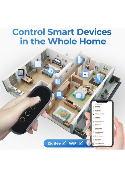 Wifi Akıllı Kablosuz Anahtar Zigbee Bağlantısı Uzaktan 4 Anahtar Kontrol Dokunmatik Işık Anahtarı Uzaktan Kumanda Akıllı Ev Siyah (Yurt Dışından)