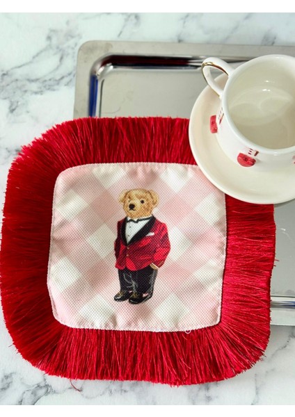 Kahve Yanı Sunum Peçetesi, Kırmızı Ayıcık Desenli Peçete,püsküllü Kokteyl Peçetesi,teddy Bear Peçete fiyatları