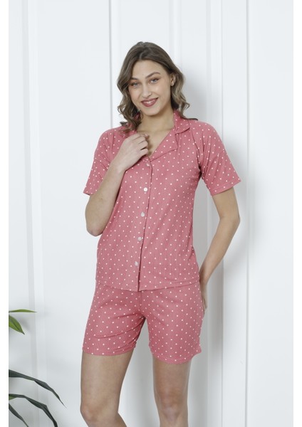 Mirano 1201 Pegasus Kumaş Düğmeli Şortlu Likralı Kadın Pijama Takımı