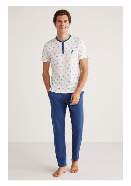 Erkek Cotton Kumaş Kısa Kol Düğmeli Pijama Takım 722