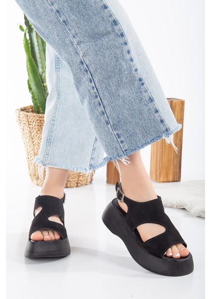 June Platform Taban Nude Süet Kadın Sandalet