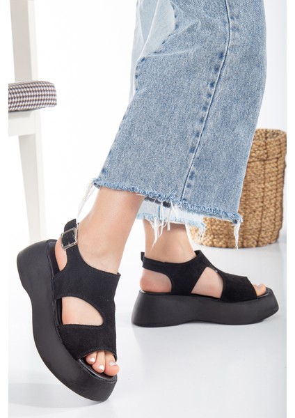 June Platform Taban Nude Süet Kadın Sandalet